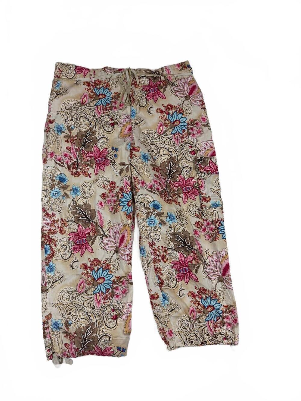 2000s Coldwater Creek Cotton Floral Paisley Print Cargo Style Capris Size 16